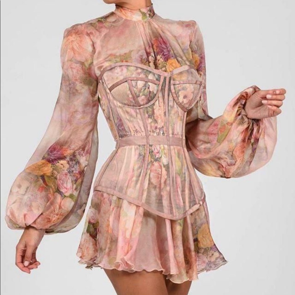 Lantern Sleeve Country Melody Corset Mini Dress